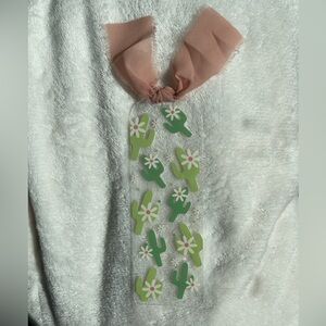 Green Cactus Bookmark with Pink Ribbon